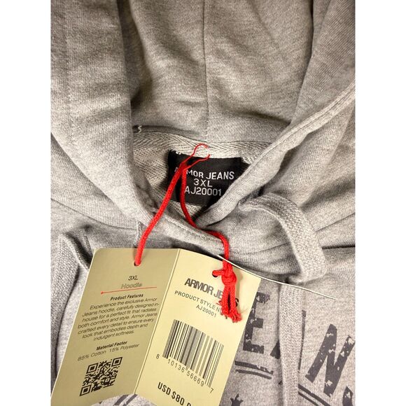 Armor Jeans Eagle Hoodie 3XL (Fits 2XL) Gray Pullover NWT $80 Retail - Picture 3 of 3
